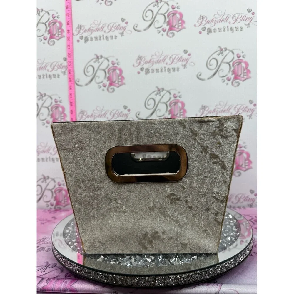 Storage bin shiny metal handles Velvet Fabric Storage Bin - Taupe